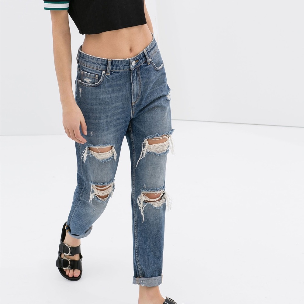 Zara Woman high rise ripped denim